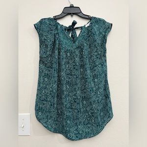 LC Lauren Conrad Turquoise Green Floral Blouse Size Medium